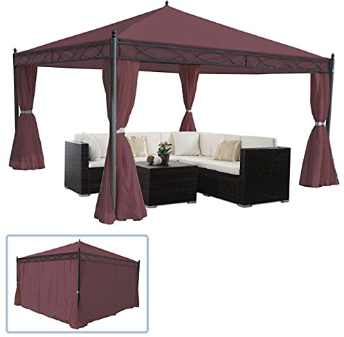 Mendler Pergola Cadiz, Garten Pavillon, stabiles 7cm-Gestell mit Seitenwand - rot-braun 4x4m