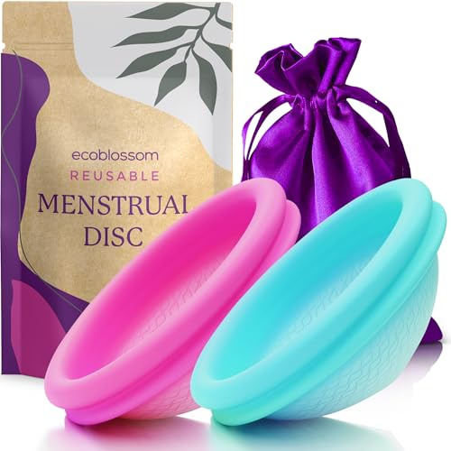 Ecoblossom Reusable Menstrual Disc - Small Menstrual Cup - Soft Period Disc for Women Designed with Flexible, Medical-Grade Silicone Period Cup (Small - Teal & Magenta)