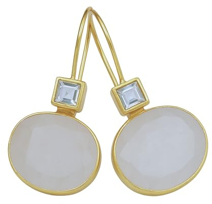 Blautopas und Mondstein Edelstein vergoldet Sterling Silber Ohrringe - Natürlicher Edelstein - Geburtstagsgeschenk - Handgefertigte Geschenkideen für Frauen