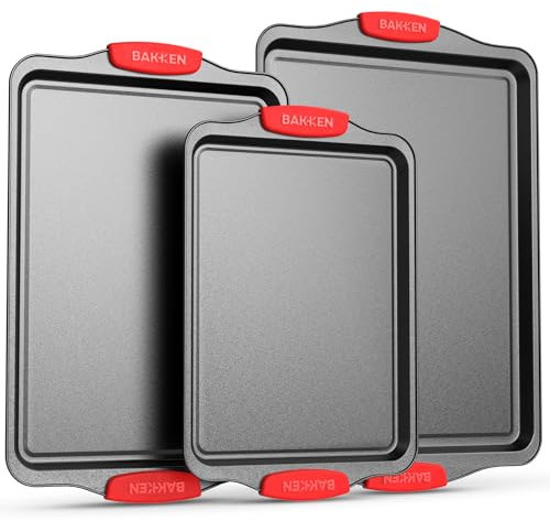 Set med bakformar – 3 delar kakplåt – deluxe svart non-stick kolstål – silikonhandtag – kommersiell kvalitet – PFOA PFOS och PTFE fri från Bakken