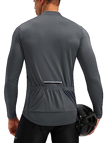Men's Cycling Jersey Moisture Wicking Long Sleeve UPF Half Zip Riding Bike UPF SPF UV Biking Bicycle Mountain Road Biker Cycle Sun Protection Shirts for Men Zipper Pockets(Dark Grey,XL)