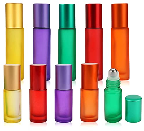 DGN 10 Stück Farbig Glas Roll On Flaschen Leer,5ml/10ml Roll On Glasflaschen Flasche,ätherische öle Roller Flaschen,Roller Flasche ätherisches öl zum Aufbewahren von ätherischen ölen,Lotionen,Parfums