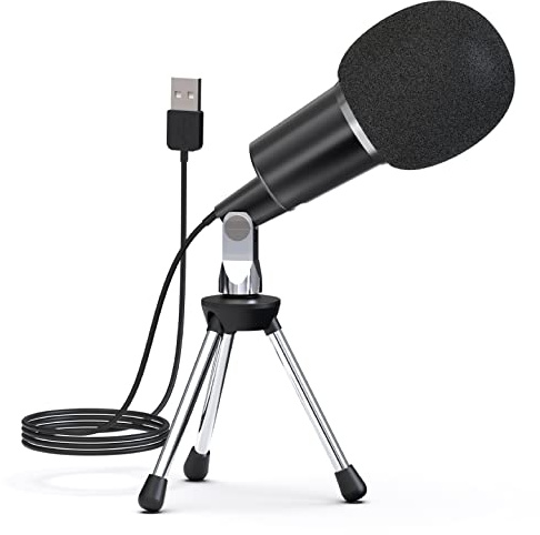 Slide Podcast Equipment Bundle | USB Condenser Microphone Mini-Tripod & Windscreen Pop Filter | Podcast Microphone for Laptop Computer, Vlogging Camera, Gaming PC & Live Streams | Omni-Directional Mic