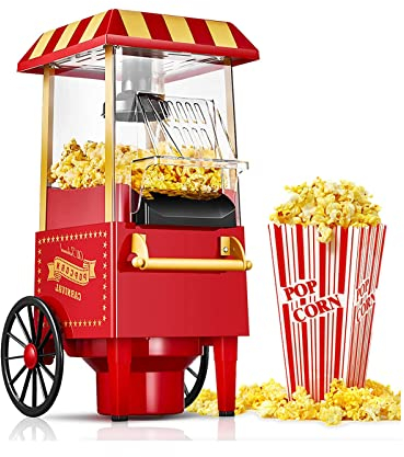 Popcorn Machine,Hot Air Popcorn Popper Machine, 1200W Home Electric Popcorn Maker No-Oil & Easy to Clean, Healthy Poppers with Measuring Cup & Removable Lid for Home Movie Nights P
