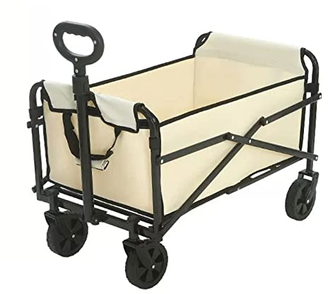 LENMA Bollerwagen Faltbar Heavy Duty Zusammenklappbarer Utility Transportwagen Outdoor Camping Garden Cart Mit Aufbewahrungstasche for Camping, Sport, Einkaufen(Beige)