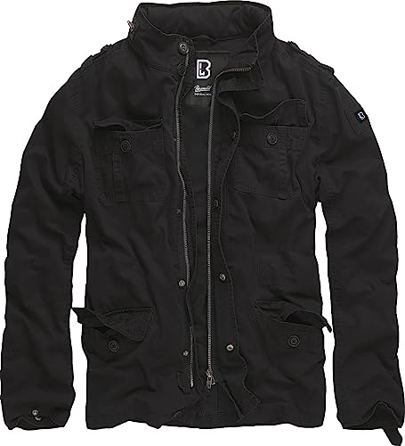 Brandit Individual WEAR Men's Stylish Weatherproof Active Everyday Outdoor Field Jacket with Stand-up Collar & Concealed Hood, Black, Large