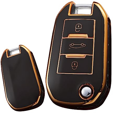 ontto Autoschlüssel Hülle Passt für Peugeot 208 3008 308 508 2008 307 4008 für Citroen C4 C3 C6 C8 für Opel Corsa Zafira TPU Schlüsselhülle Schutzhülle Schlüsselanhänger Schlüssel Etui-Gold Schwarz