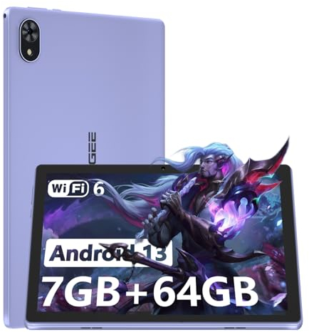 DOOGEE U9 Tablet 10,1 Zoll, Android 13 Tablet,7GB RAM+64GB ROM/TF 1TB, 5060mAh, 1280 x 800 IPS HD, Dual Kamera, Tablet PC, OTG/Typ C/Widevine L1/WIFI 6/TÜV/BT 5.0/3.5mm Kopfhöreranschluss, Lila