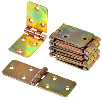 Aqbau® Lot de 10 Charniere Caisse 35 x 100mm Charnière Coffre, charnière plate, Charnières de placard, charnières universelles rectangulaires, Zinc Galvanisé Jaune