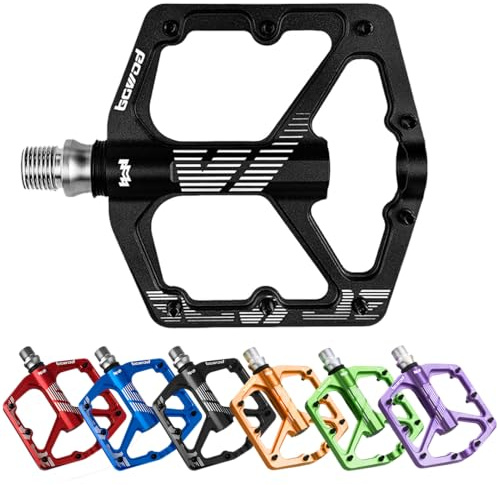 BOWOD Mountain Bike Pedals w 3Bearings, Grippy MTB Bicycle Pedals Flat, Clipless BMX Pedals w Light Wide CNC Aluminum Alloy Platform 9/16 Cr-Mo Spindle for Ebike City Hybrid Road Gravel Bike Pedals
