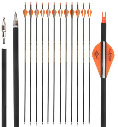 Flechas de Tiro con Arco de Carbono Puro Spine 300 350 400 500 600 Flechas de Práctica de Tiro 32 Pulgadas Flecha de Tiro para Arco Recurvo Arco Compuesto (2 Naranja 1 Blanco, 12pcs Spine 350)