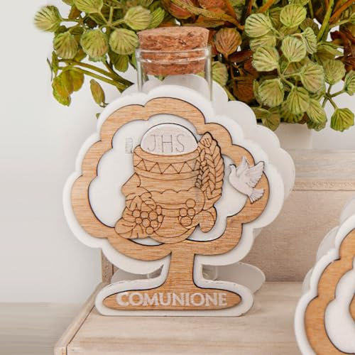 Doni Bomboniere Communion Lot de 6 tubes à dragées avec symboles (calice ossie épis et colombe) pour enfant, fille, femme, cérémonie, événement, marque-place, idées, cadeaux complets originaux