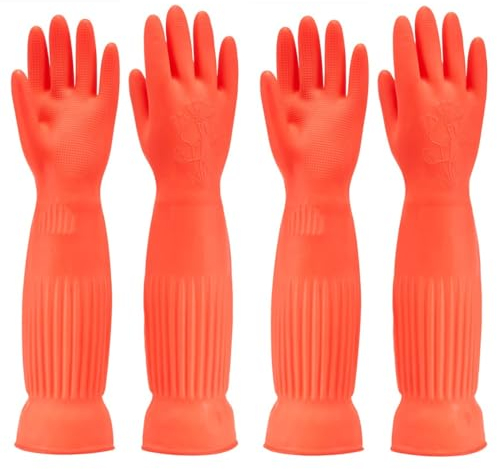 MIN-XL Gummi-Spülhandschuh, wasserdicht und ölbeständig, geeignet für Küchenreinigung, Wäsche, Haushaltsreinigung, Geschirrspülen, Autowäsche, Innen- und Außenreinigung, Haustierpflege usw (Rot, L)