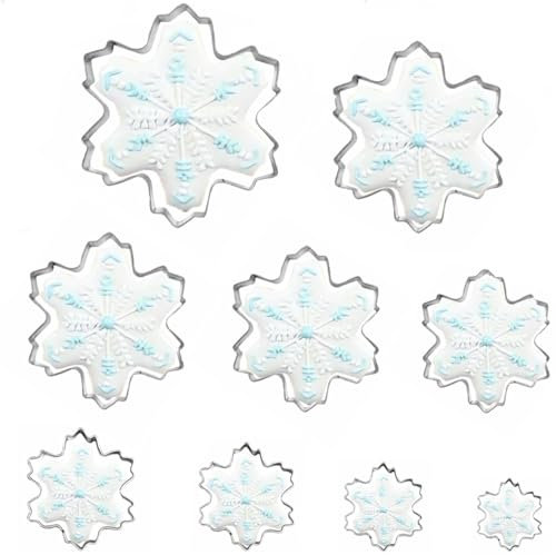 Snowflake Cookie Cutter Set of 9 pcs, Stainless Steel Snowflake Shaped Christmas Cookie Cutters Fondant Baking Molds, From Large Size/4.7 Inches to Small Size/1.5 Inches