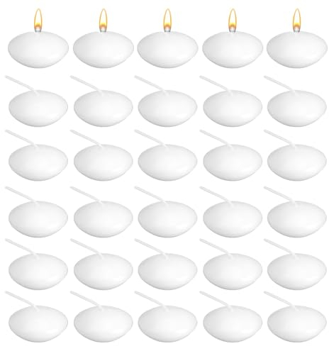 30 Pieces White Floating Candles, Unscented Tealights Candles Romantic Warm Centrepiece Decoration for White Wedding Valentine's Day Party Pool SPA Candlelight Dinner Use