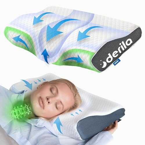 Derila Nackenkissen Kopfkissen, Memory Foam Kissen Original. Nackenstützkissen, Seitenschläferkissen für Seiten, Rücken & Bauchschläfer (Queen, 1er Pack)