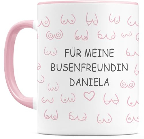 Busenfreundin Tasse Brüste personalisiert mit Namen Titten Boobs witziges Geschenk für beste Freundin Geburtstag Kaffeetasse aus Keramik 330 ml (Rosa)