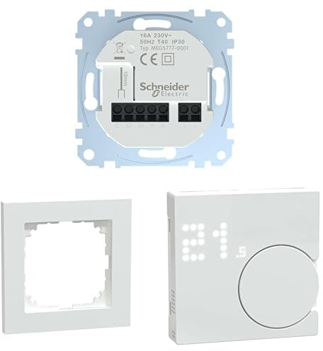 Schneider Electric Merten MEG5777-0001 Connected Raumtemperaturregler-Einsatz, 16A Zigbee + MEG4010-3625 M-Pure Rahmen 1-fach, Aktivweiß + MEG5779-0325 Smart Home Connected Raumtemperaturregler-MODUL