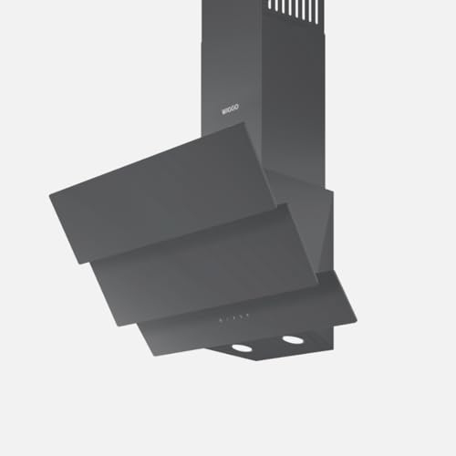 Wiggo Dunstabzugshaube 60cm - Kopffreies Echtglas Design, Umluft/Abluft, 300m³/h, LED Touchscreen, 3 Geschwindigkeiten, inklusive Fettfilter & 2 Kohlefilter, Glasfront (Grau - 3 Glas)