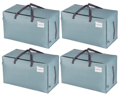 VENO – Juego de 4 bolsas de almacenamiento grandes con tapa y asas reforzadas, cajas de 102 L, resistente para almacenamiento de ropa y viajes, bolsa de lavandería (azul claro, juego de 4)