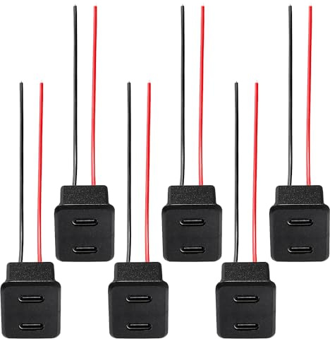 KUOQIY 6 Pièces USB-C Femelle 2 Fils Connecteur de Prise 3A, avec Boucle à Rainure à Pression, Type-C Souder avec 100mm 22 AWG, Double