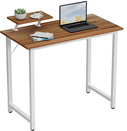 HAMHAIGO Scrivania per Computer, Tavolo Ufficio con Supporto per Ufficio, Scrivania Tavolo da Studio, Scrivania da Ufficio, Studio Camera da Letto, Struttura Metallica, 80 x 40 x 75 cm (Marrone)