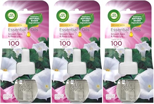 Air Wick |Smooth Satin & Moon Lily |Plug In Electrical Air Freshener Refills| 19ml |Pack of 3 |Lasts up to 300 days