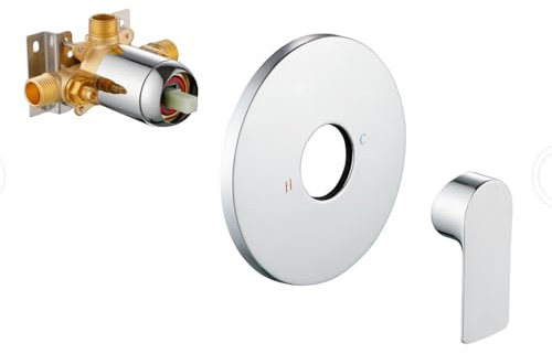 Taplong Single-Function Shower Handle Valve Trim Kit Bathroom Shower Valve Mixer Wall Mount Rough-In Valve Single Handle Tub Shower Valve Male Thread, Polished Chrome-06161K