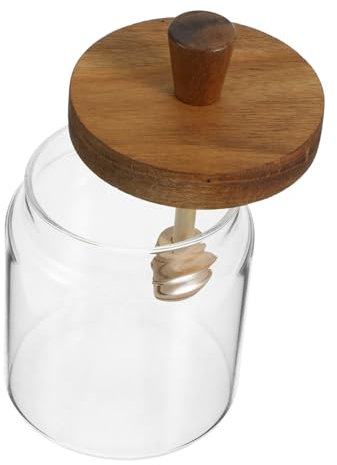 CIYODO Honigglas Mit Deckel Glasbehälter Für Honig Sirup Oder Marmelade Holzlöffel Für Mischen Und Verteilen Praktisch Für Schreibtisch Und Theke