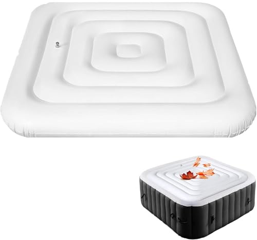 Cubierta de piscina, cubierta inflable para jacuzzi, cubierta cuadrada para jacuzzi, con válvula de inflado y desinflado rápida y fácil, protector solar para piscina de jardín al aire libre (blanco,