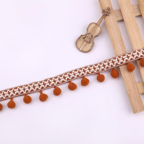 10 Yards 28mm Pompons Borte zum Basteln, Vintage Ethnic Bommelborte Dekoband Mit Bommeln Bälle, Pom Poms Fransenborte Zierband Dekoborte zum Nähen, DIY Basteln Apparel Kleidung,Kostüme, Kaffee