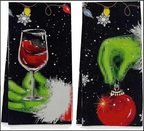JINGTOPS Geschirrtücher Weihnachten Küchentücher, Handtuch Geschirrtuch | Weihnachts Deko, Mikrofasertücher für Küche Trockentuch, Winter Weihnachten Deko InnenTisch Deko 40x60cm (2pc Grün)