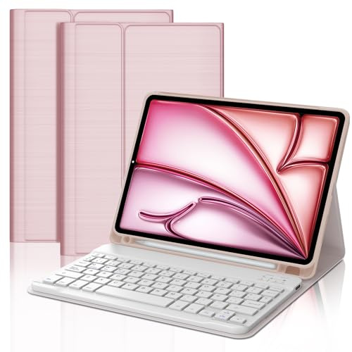 FOGARI Tangentbord för iPad Air 11 M2/M3/M4 | Spanskt fodral Ñ Bluetooth avtagbart magnetiskt tangentbord för iPad Air 11 tum M2/M3/M4 2024/2025/2026, rosa