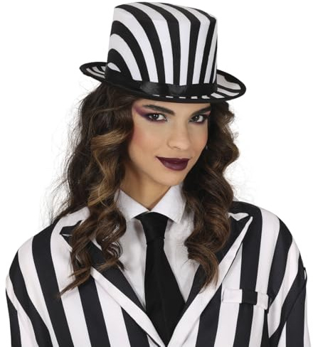 FIESTAS GUIRCA Hut mit schwarzen und weißen Streifen (Einheitsgröße), Kostümhut für Halloween und Partys des 19. Jahrhunderts, Unisex-Zubehör für Erwachsene, Weiß und Schwarz