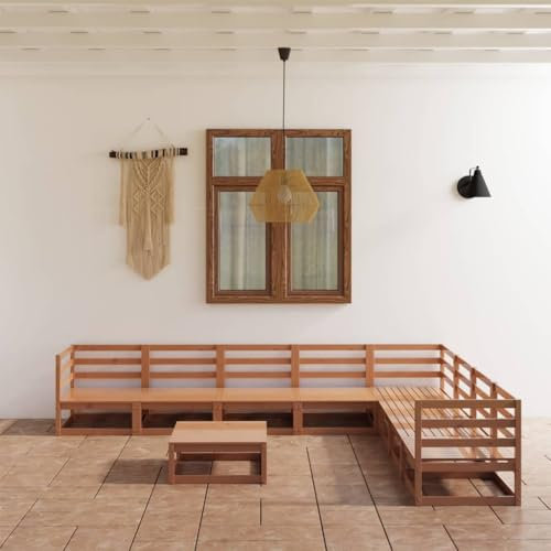 KTHLBRH 9-TLG. Garten-Lounge-Set Honigbraun Massivholz Kiefer Balkonmöbel-Sets Outdoor-Möbel-Sets Terrassenmöbel-Sets Gartenmöbel-Sets für Terrasse, Garten, Balkon