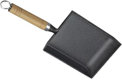 Cabilock Padella in Ghisa Antiaderente Portatile a Fondo Piatto Manico in Legno, Padella Per Pancake Multifunzionale Per Cucinare Uova, Toast, Verdure e Carne