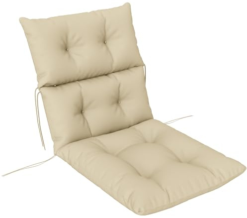 Outsunny Tufted Adirondack Chair Cushion, Thick Garden Seat Cushion Pad with Backrest, Rocking Chair Cushion with Ties for Outdoor and Indoor Use, Beige