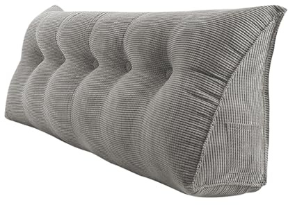 Almohada triangular de cabecera para reposo en la cama con funda extraíble Almohada de lectura para posicionamiento del respaldo – Almohada de lectura para sentarse en la cama-160*50*20 cm--un gris