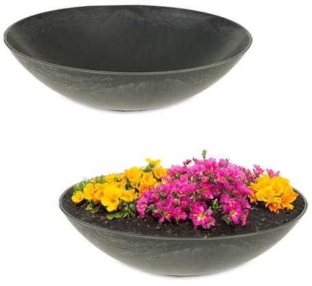 matches21 HOME & HOBBY Lot de 2 pots de fleurs résistants aux intempéries - Pour l'extérieur - 25 cm - Noir marbré - Bac décoratif