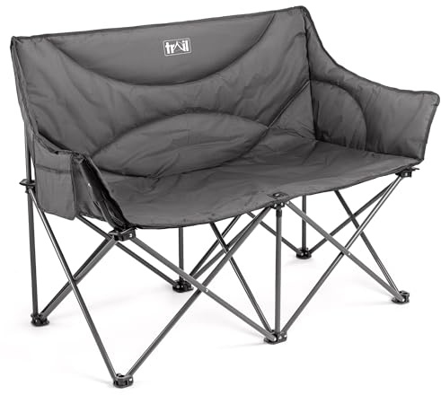 Trail Double Camping Chair for Adults, Folding Padded 2 Seater, Sturdy Heavy Duty Steel, Luxury Duoweave Fabric, Lightweight Compact, Outdoor Fishing Garden, Pocket, Carry Bag (H88cm x W120cm x D53cm)