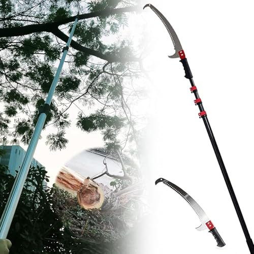 Telescopic Tree Pruner Extending Tree Pruning Branch Cutter + 30cm Saw Metal Extendable Ratchet Pulley Pole Pruner Hand Lopper Shears Long Reach Tall Tree Pruning Trimmer Extending(6M (20FT))