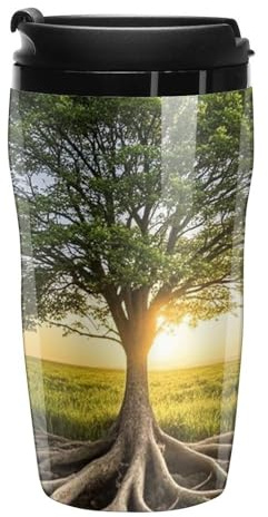AQRJLPM Tasse à café inspirante en forme d'arbre de 250 ml, gobelet à café de voyage isotherme à double paroi pour thé chaud/glacé à emporter avec couvercles, design anti-fuite et antidérapant pour la