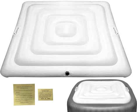 Couverture De Spa Gonflable, 165cm Couvre-Bain Gonflable Carré avec Poignées, Couvercle De Spa Isolation Thermique Pliable, Sotherme UV, Coupe-Vent, Imperméable, Gonflagen Et Dégonflage Rapide