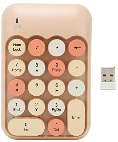Ejoyous Drahtloses Zahlenpad, Ergonomic Retro 2.4GHz Numericastey, 18 Tasten Farbenfrohe Runde Tastatur - -Nummer -Tastatur mit USB -Empfänger für PC Desktop -Laptop -Notebook (Milchteefarbe,