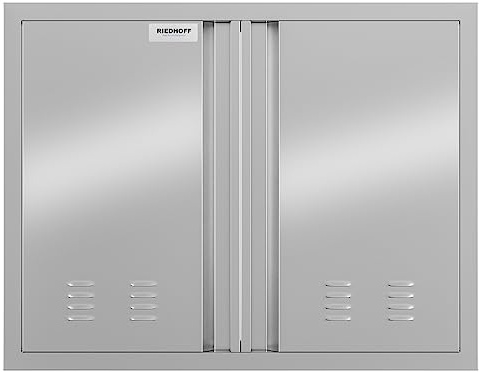 61 x 61 cm (B x H) Grill-Zugangstür, Außenküche, Doppeltüren mit versenktem Griff und Belüftungsöffnungen, verdickter 304 Edelstahl, Outdoor-Küchenzubehör, Tür für drinnen und draußen, silberfarben