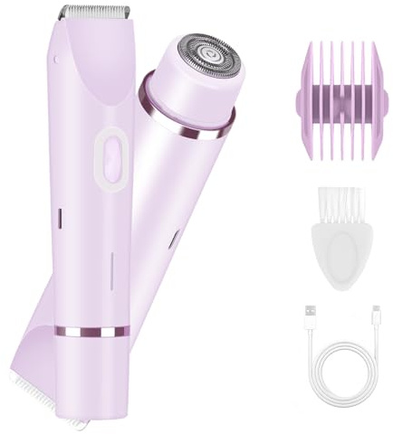 Lady Shavers for Women, 2-in-1 Bikini Trimmer, Electric Razor for Women, Wet & Dry Use, Rechargeable Electric Shaver for Bikinis Legs Intimate Areas, Replaceable Ceramic Blade (Purple)