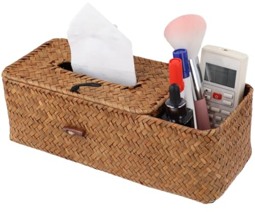YOFAPA Kosmetiktücher Box, Taschentuchbox, Heimdekoration Tissue Boxen, Handgewebter Taschentuchspender, dekorativer Organizer aus Schilfgras