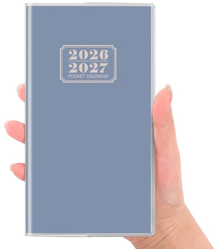 SKYDUE Pocket Calendar 2026-2027, Monthly Planner Jan 2026- Dec 2027 for Purse, 6.7 x 3.7 2 Year Small Pocket Planner, Compact Design with Plastic Sleeve Blue