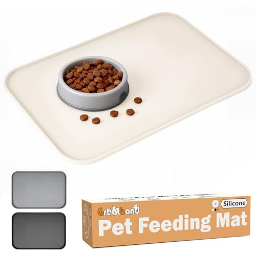 Napfunterlage Hund für Hunde Katze,1,2cm Hohe Ränder Futtermatte, BPA-Freie wasserdichte Silikon-Platzierung Unterlage katzennapf mit Antirutsch-Noppen,Napfunterlage Katzen,55x38 cm, Beige