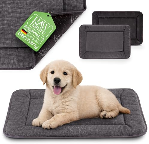 RAW Nature KIVO Hundematte S, 60x45x3cm, Alpengrau, rutschfest | Kompaktes Format für kleine Hunde, Cord-Liegefläche, rutschfest, waschbar bei 30 °C, ideal für Box, Auto & Zuhause